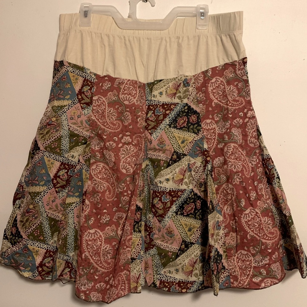 Motherhood maternity boho patchwork print lace trim maternity skirt Sz L